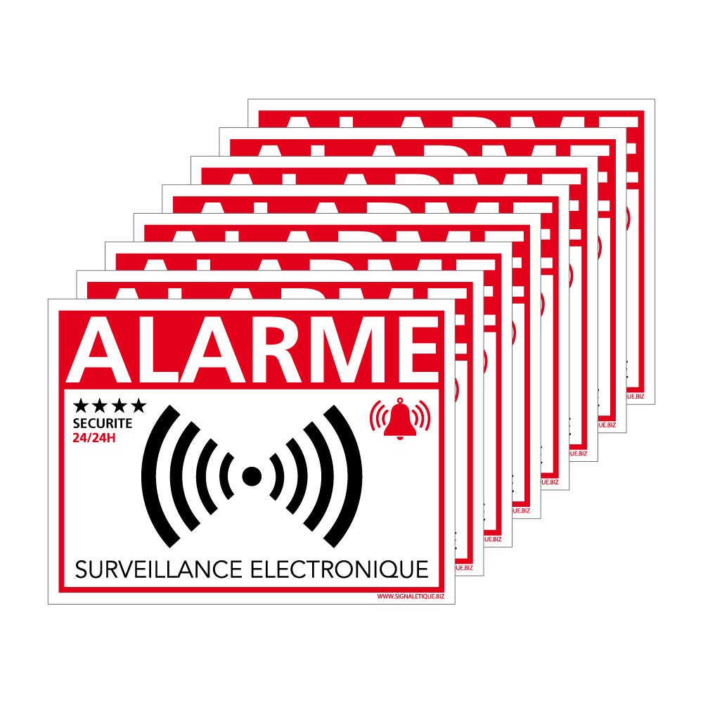 Lot de 8 autocollants Alarme Surveillance Électronique - Lot de 8