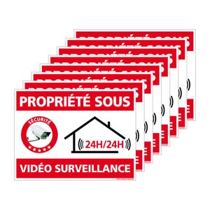 Autocollants vidéo surveillance, Dispositif Sous Vidéo Surveillance, lot de  8 adhésifs. Stickers alarme et sécurité - Argent brossé - 80 x 60 mm