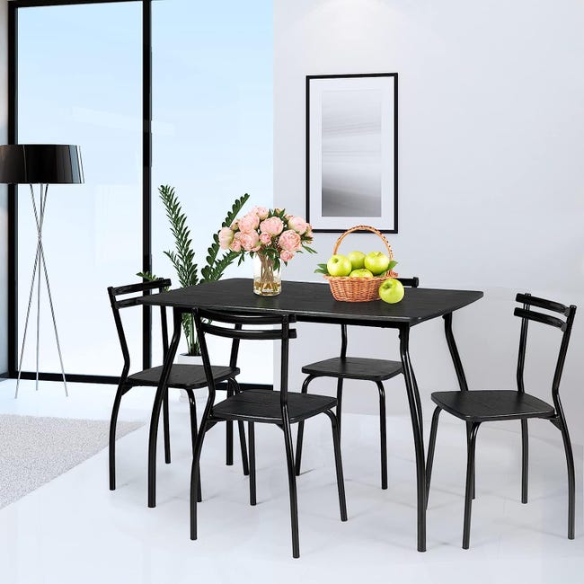 Ensemble 4 chaises et 1 table extensible Iridus Noir et Bois foncé