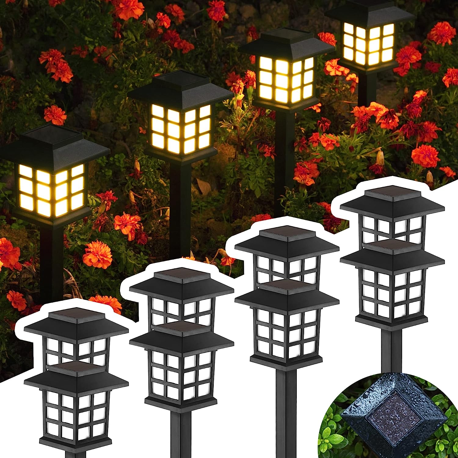 Paquete de 8 luces solares para caminos, luces solares impermeables para  decoración de jardín exterior, luces solares LED para patio (luz cálida)