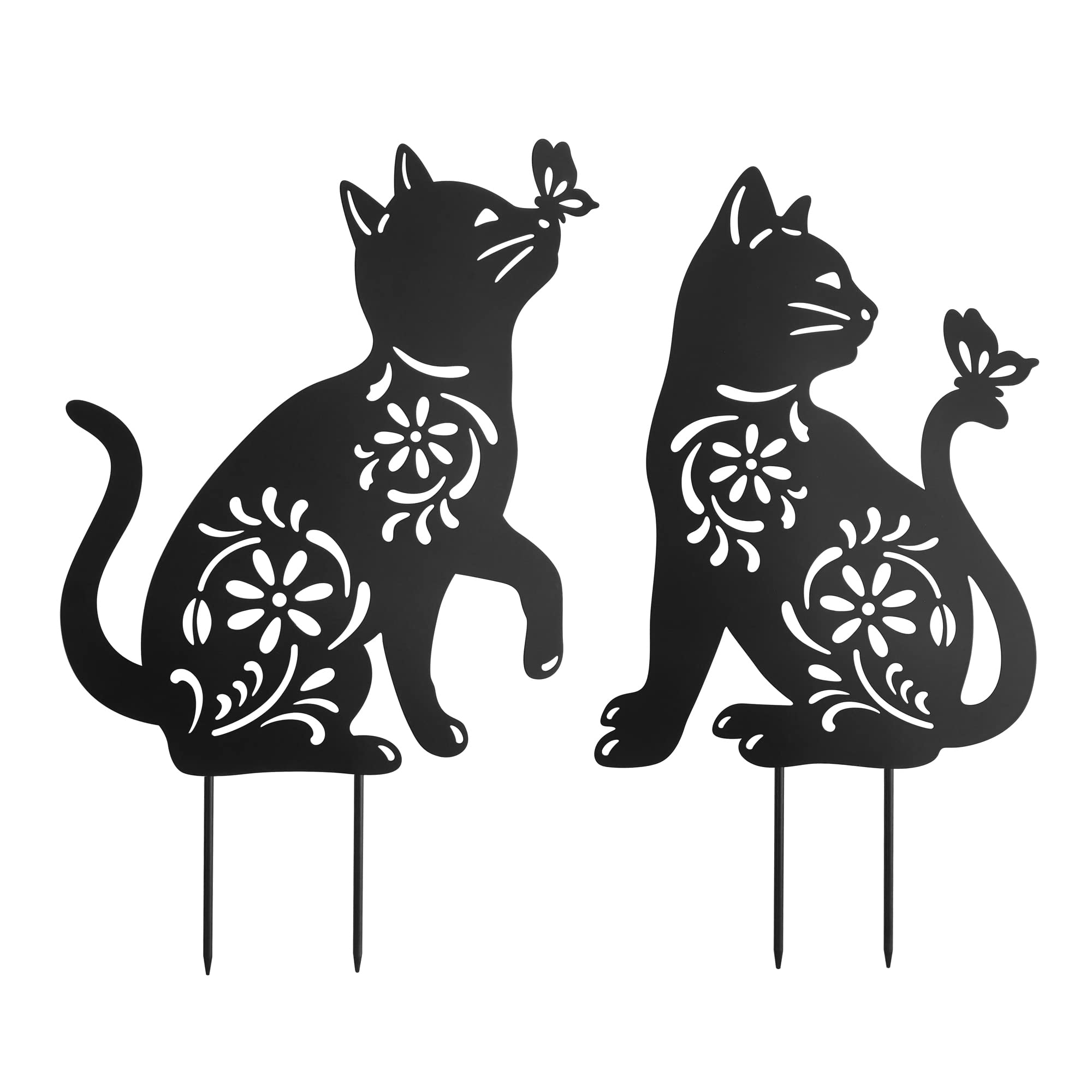 Piquet de jardin en métal pour décorations extérieures, silhouette de  statue de chat noir de jardin, silhouette de cour de pelouse, lot de 2