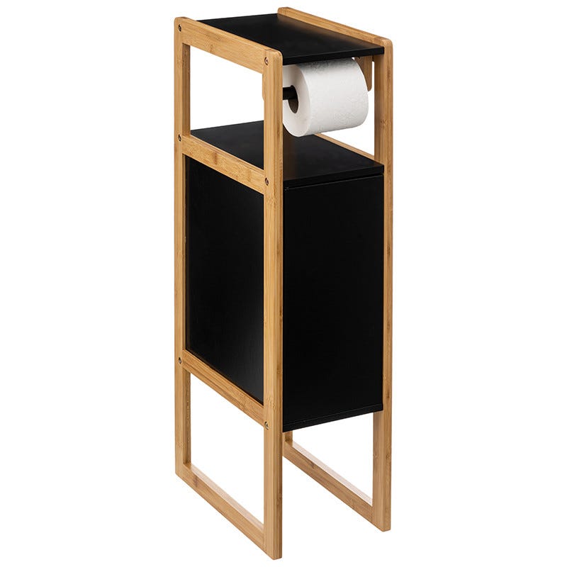 Meuble WC étagère noir et bois avec 2 portes - WILLY