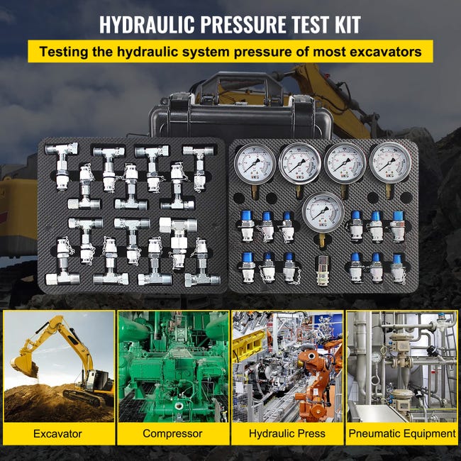 Kit de test de pression hydraulique 250/400 / 600bar kit de jauge hydraulique  testeur hydraulique, professionnel et professionnel durable