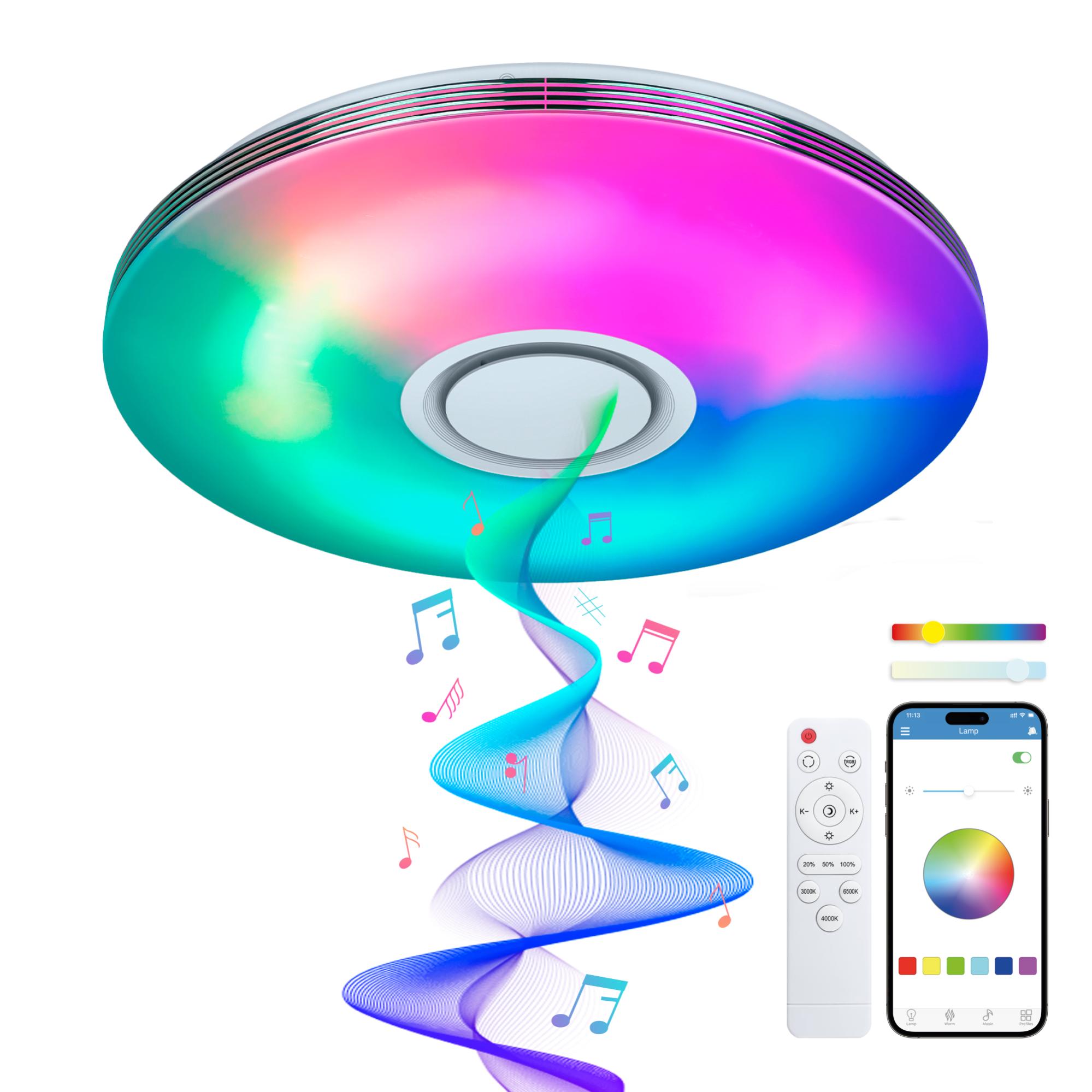 Plafonnier Led avec HautParleur Ksix Aura, Multicolore Dimmable RGBIC, Suit le rythme de la