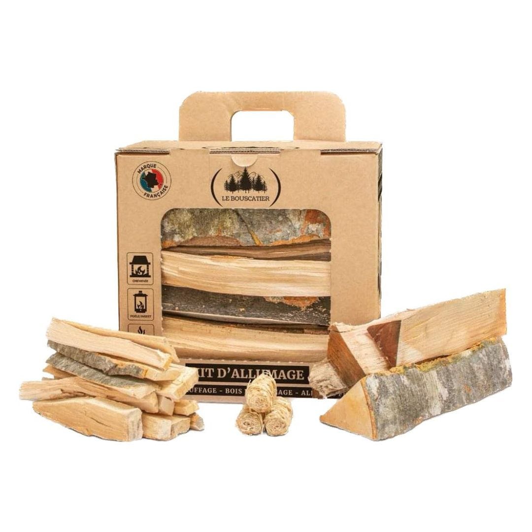 Kit d'allumage complet petit bois, buches et allume feu pour cheminée poêle  four pizza cuisinières barbecue et brasero
