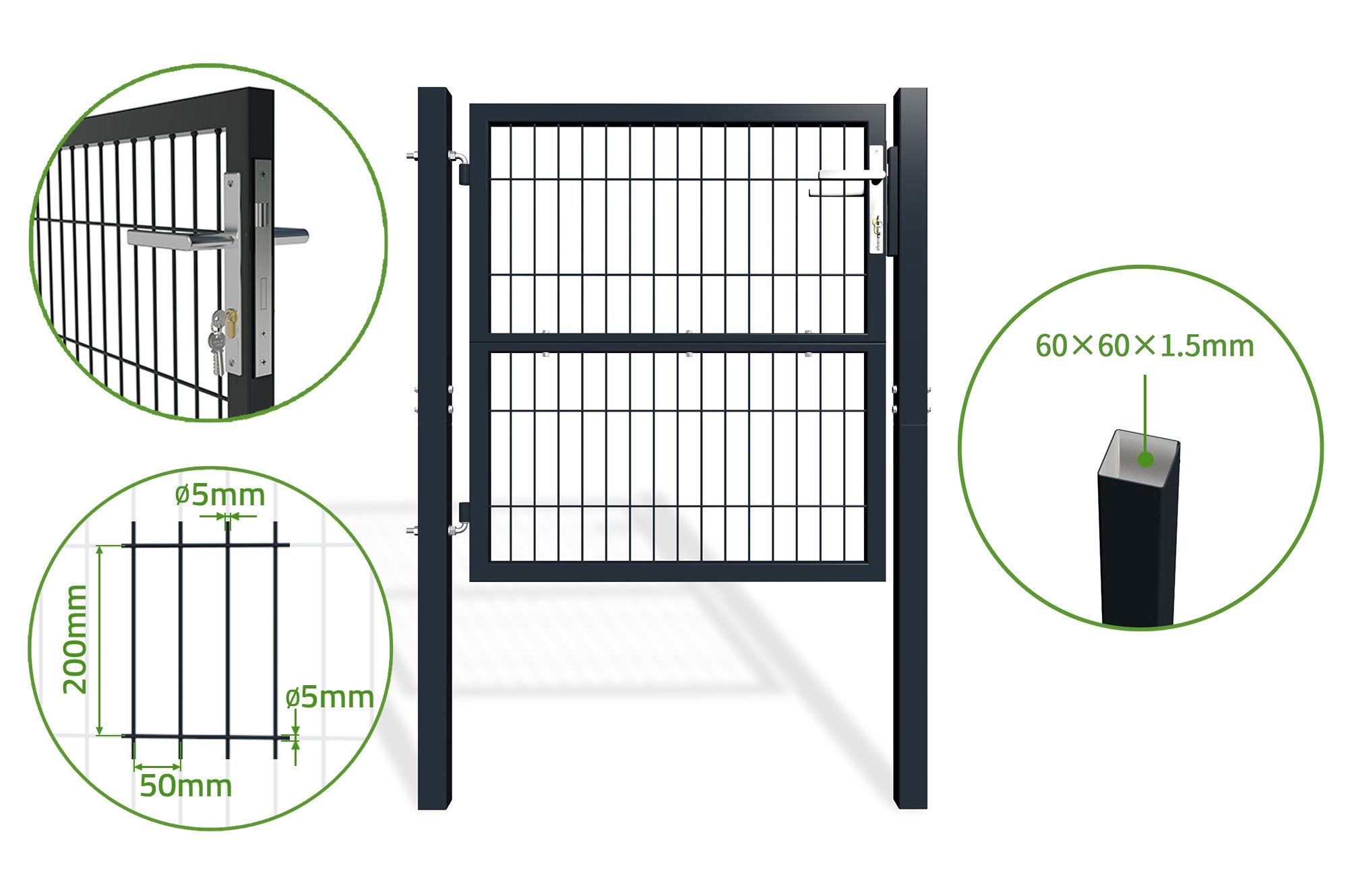 Portillon de jardin grillagé RAZO 1m x 1m en acier galvanisé GRIS avec ...