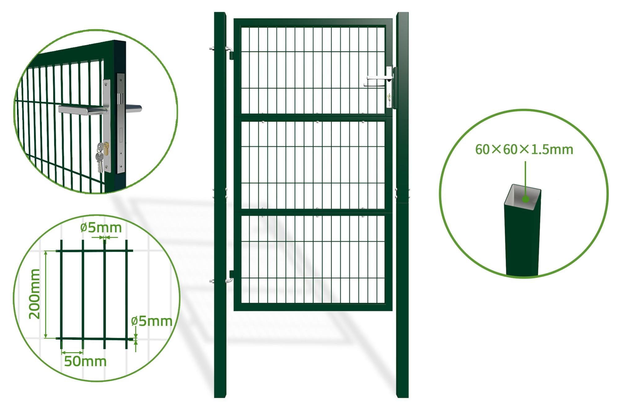 Portillon de jardin grillagé RAZO 1m x 1,6m en acier galvanisé VERT