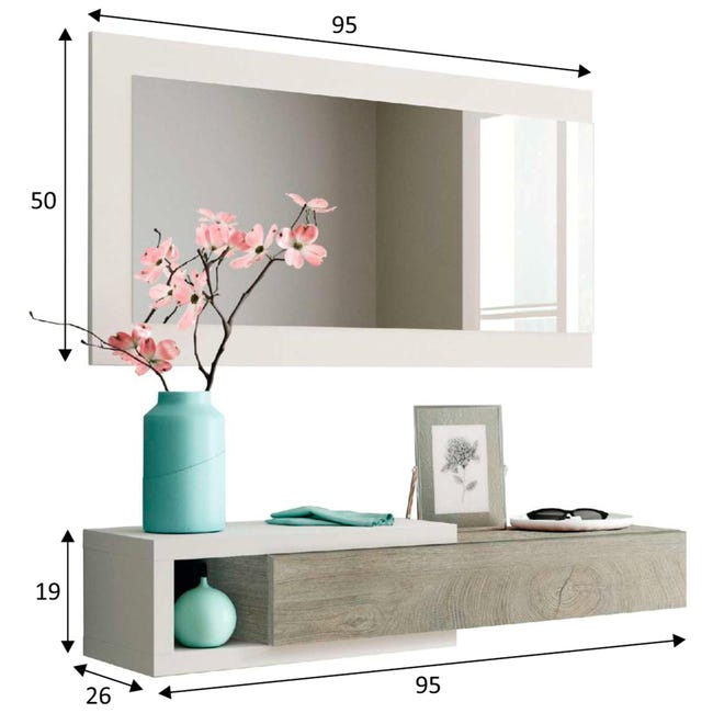 HOMN LIVING Recibidor Moon con 1 cajón y Espejo Color Roble/Blanco, Mueble  de Entrada, 95 cm (Ancho) 26 cm (Profundo) 19 cm (Altura) : :  Hogar y cocina