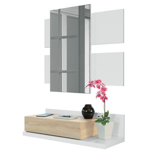 Mobile da ingresso Mcallen, Entratina con specchio, Mobile per atrio con  cassetto, Svuotatasche per appartamenti, cm 95x26h69, Bianco e Cemento