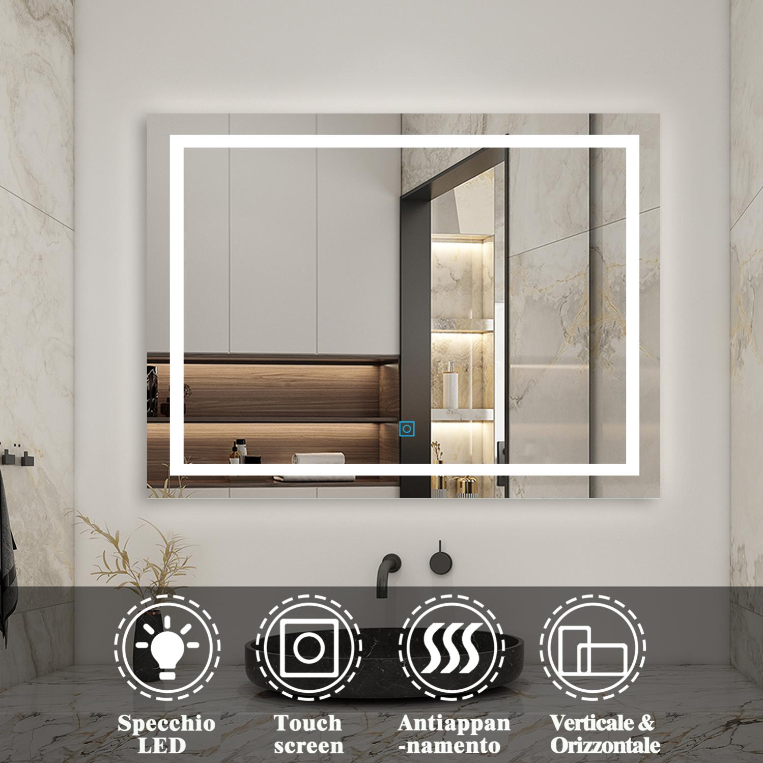 Specchio Da Bagno GOLOMO Con Cornice In Argento Spazzolato, Rettangolare, Infrangibile, Antiruggine, Varie Dimensioni (orizzontale/verticale) - 3