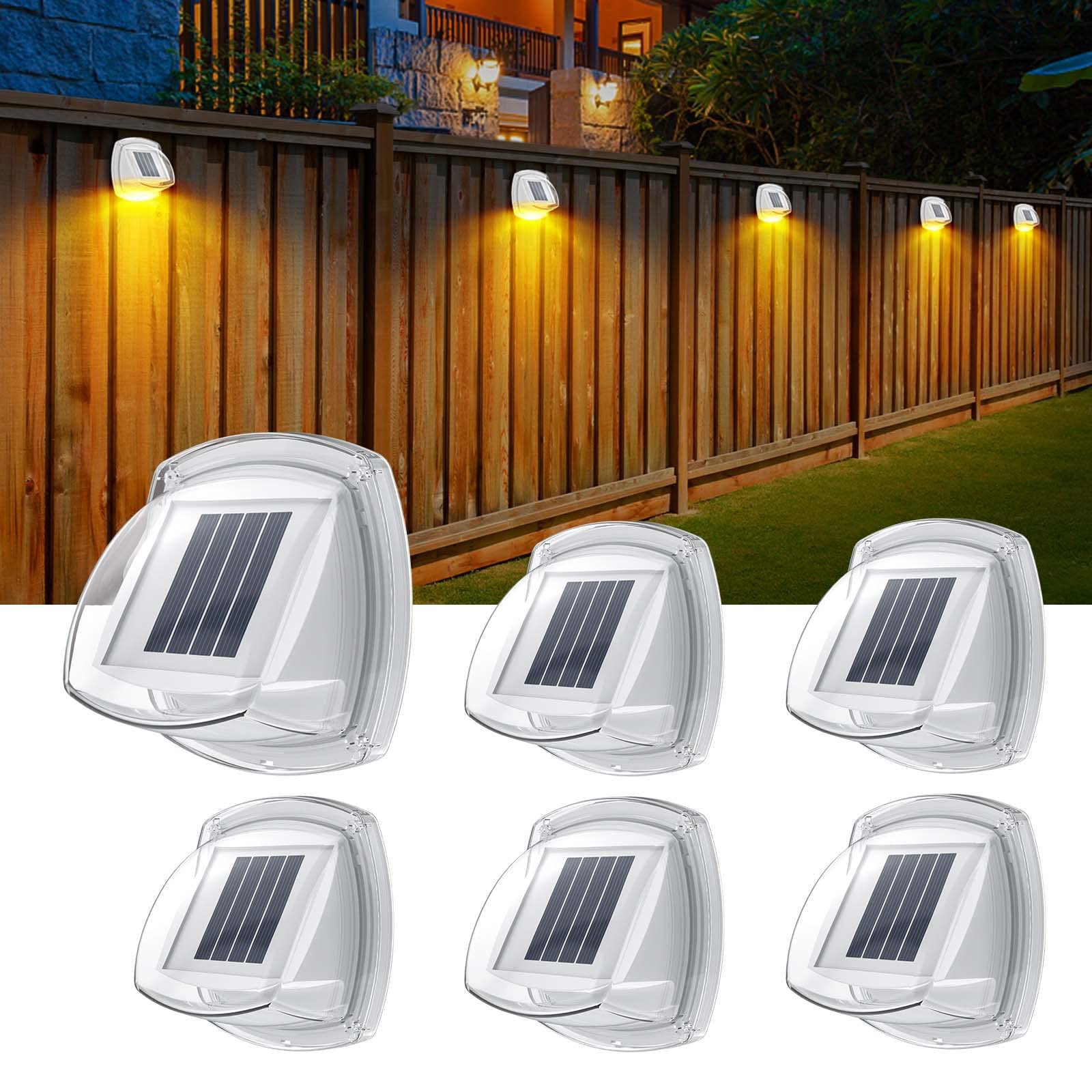 6 luces solares para valla impermeables, 8 luces LED de pared para  exteriores, luz de Navidad para escaleras, valla, terraza, patio, blanco  cálido.