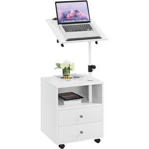 Pupitre table d'appoint pour ordinateur portable sur roulettes en bois  blanc et métal BUR10515