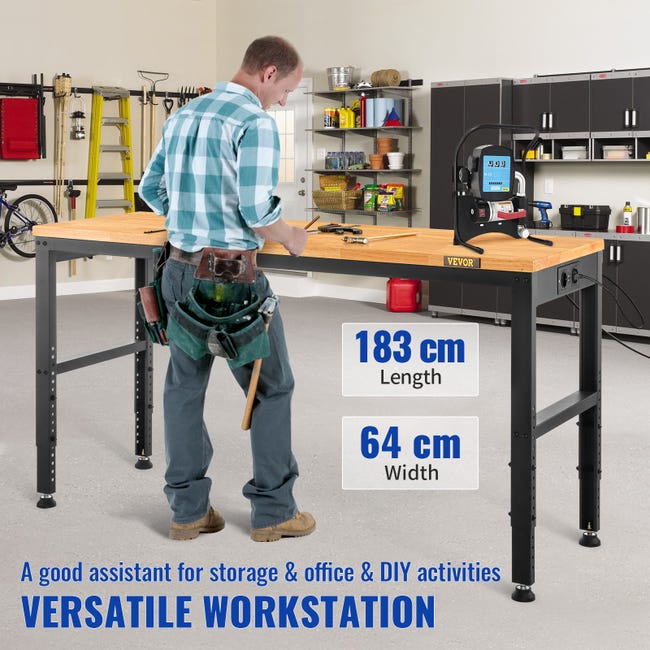 Etabli Atelier Garage avec Plan de Travail Tiroir Compartiment  Verrouillable Pieds réglables 120 cm x 60 cm x 85 cm Anthracite-Bleu
