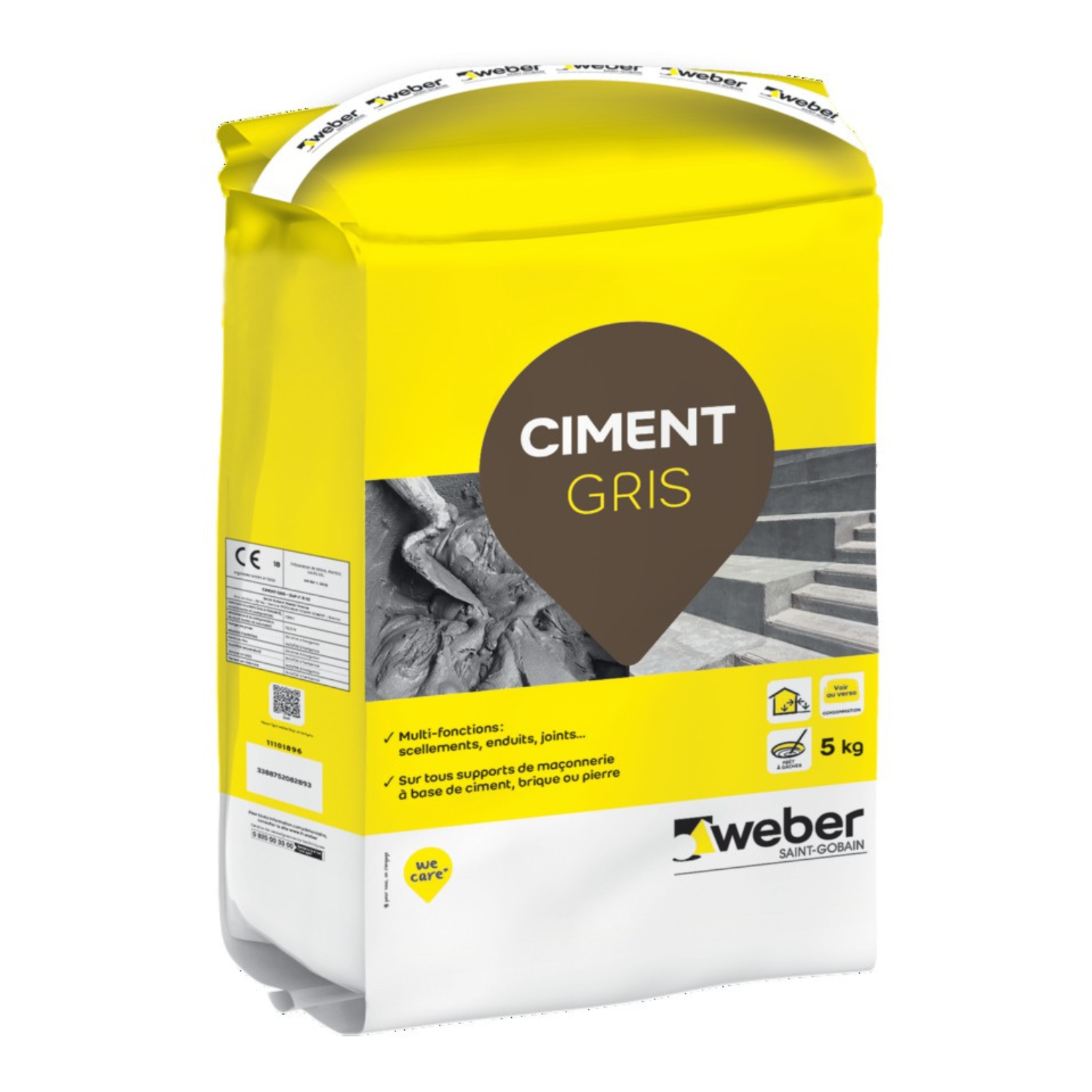 Ciment Gris Maçonnerie 5kg, Travaux Courants, Tous Supports, Multi ...