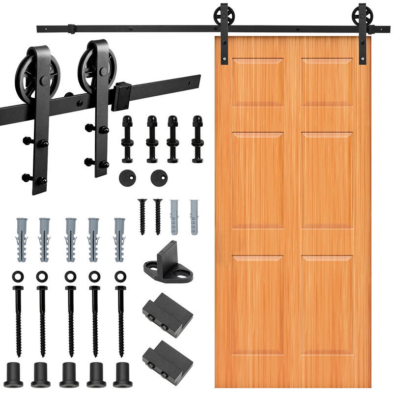 Sistema de puerta corredera Sistema de puerta corredera Kit de herraje para puerta  corredera de madera-Riesenrad-183cm