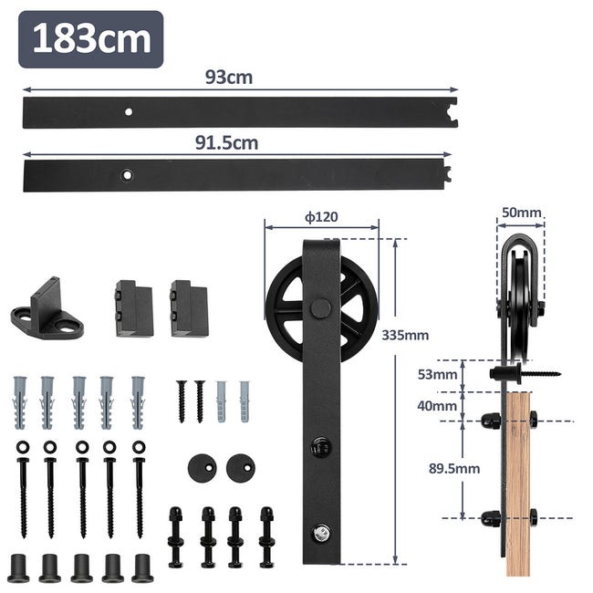 Kit de accesorios para puerta corredera Homcom negro 200x4x0,6 cm