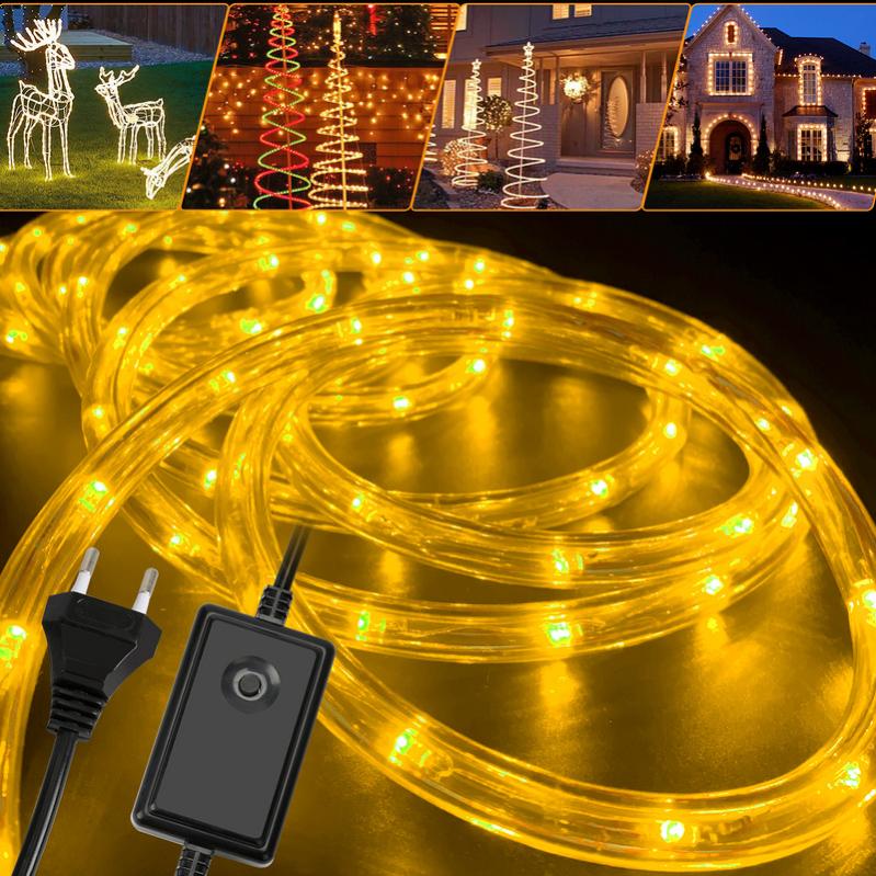Tubo Luminoso Esterno 30m 300 LED Bianco Con 8 Modalità E Telecomando - Impermeabile IP44 Per Natale, Feste E Giardino - 3