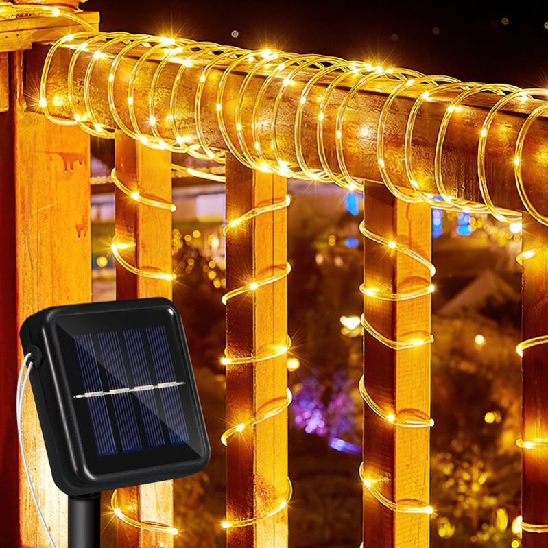 Clearhill Catena Di Luci Solari Per Esterno 6 M – 300 LED Bianco Caldo – 8 Modalità E Pannello Migliorato