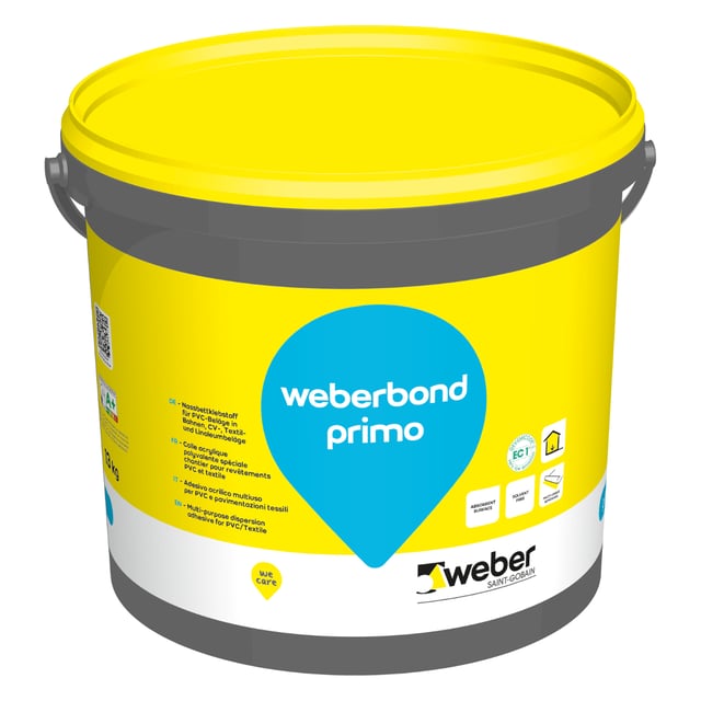 Colle acrylique polyvalente, 13kg, pour PVC et Textile spéciale chantier, Weberbond primo, WEBER