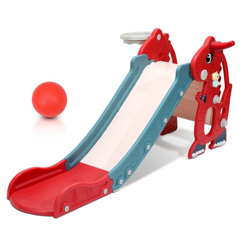 Tobogán infantil tobogán de jardín 4 en 1 con canasta de baloncesto aro lanzador aprendizaje del inglés rojo