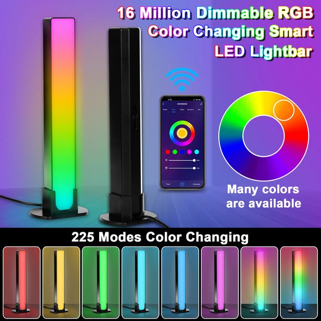 Smart LED Lampe 2 pcs, Lampe Connectée avec 9 Modes Dynamiques et Modes de  Synchronisation de Musique, RGB Barre LED, Lampe Gamer contrôlées par APP