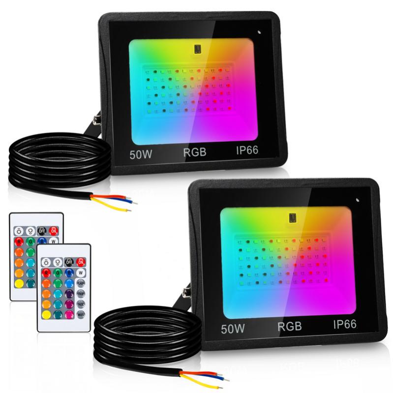 Set 2 Faretti LED RGB Esterni 120W Con Telecomando, IP66 Impermeabile, Angolo 120°, Per Giardino E Feste