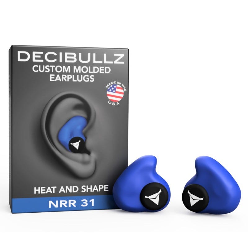Decibullz - Bouchons d'oreilles moulés sur-mesure - Atténuation 27dB,  Sommeil, Travail, Musique, Made in USA - Bleu