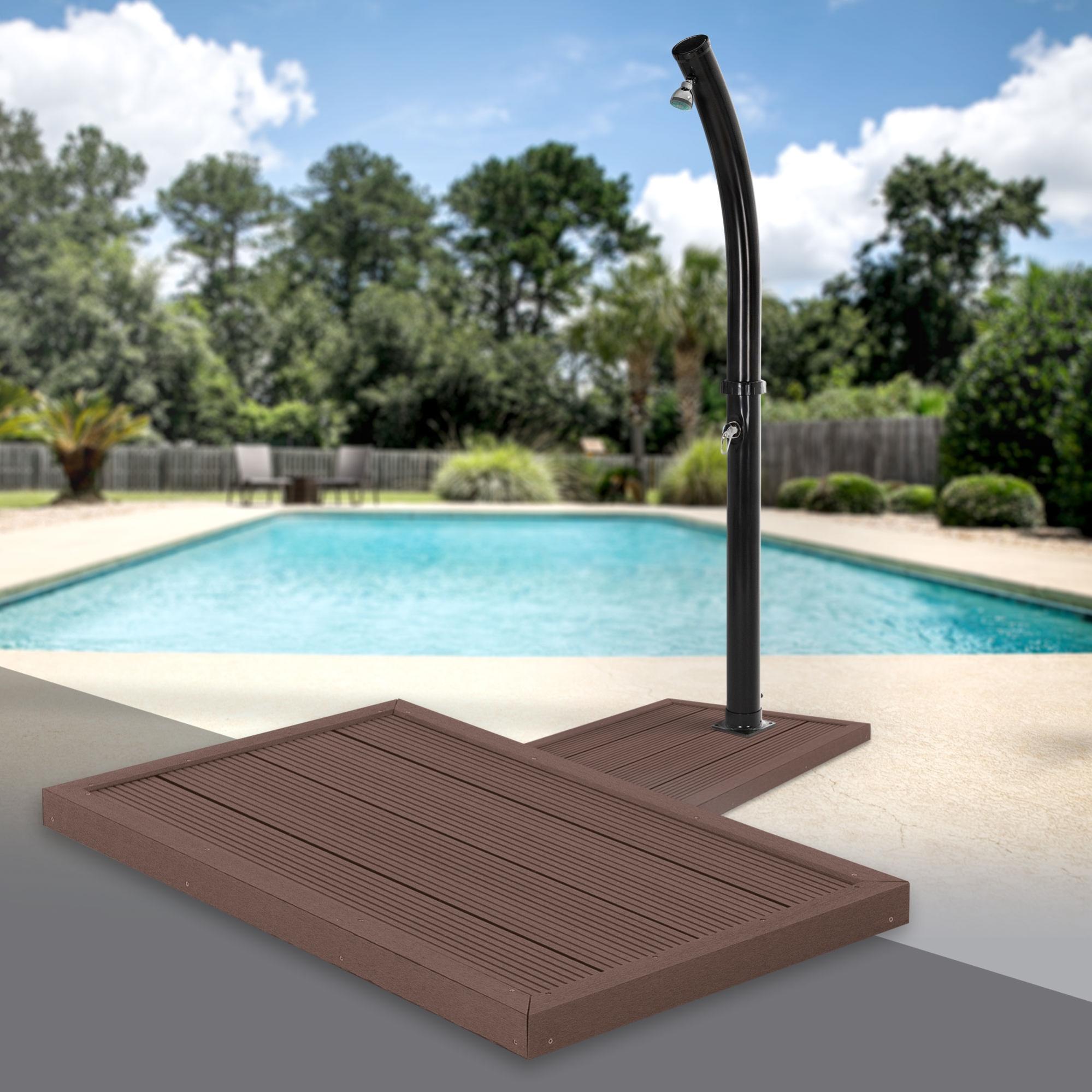 Elemento De Suelo Marrón Para Ducha Solar De Piscina Jardín De Wpc 101X5,5X63 Cm