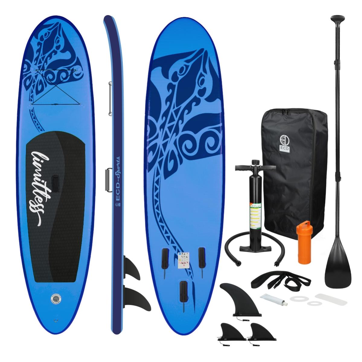 Stand up board gonflable Limitless bleu pompe á air pagaie 120kg 308cm