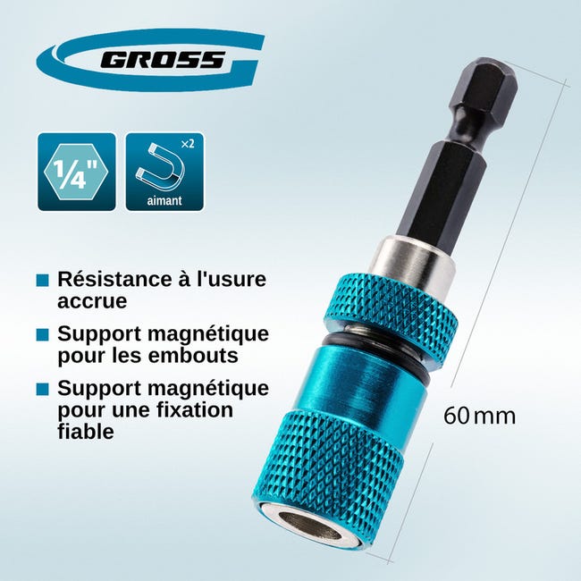 GROSS - Adaptateur d'embout avec butée et double aimant - 60 mm