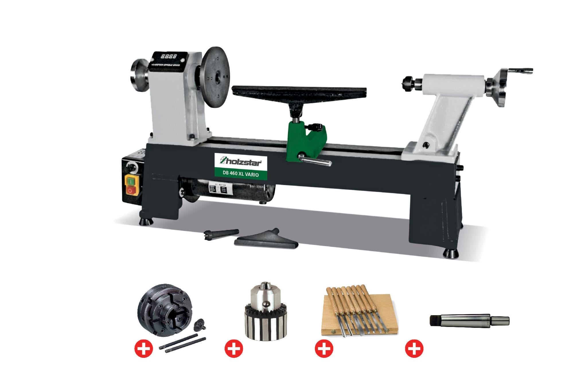 Pack tour à bois 305x460mm + mandrin 100mm + jeu 8 burins + mandrin à couronne Holzstar PACK