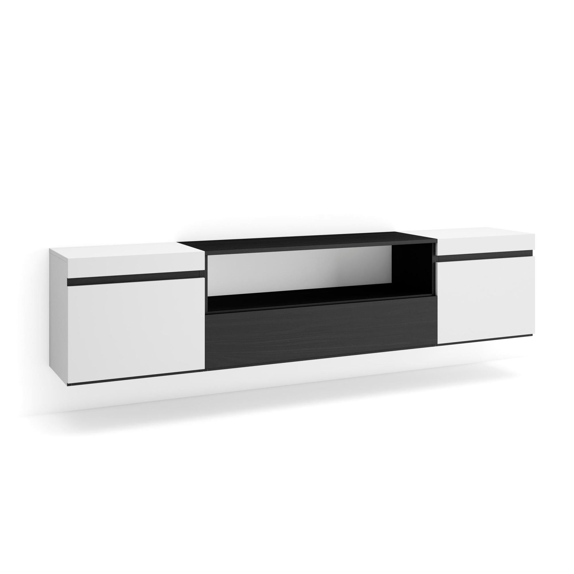 Mobile TV Soggiorno Skraut - 240x45x35 Cm, Sospeso, Stile Moderno Rovere E Nero - Foto 7