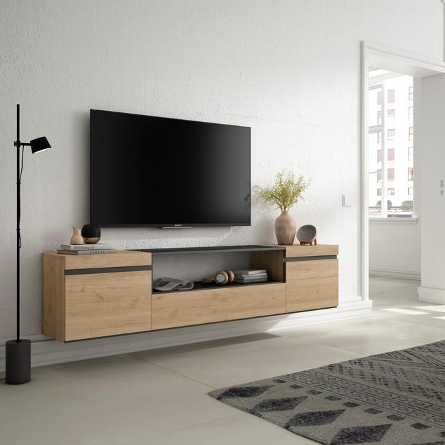 Mueble TV suspendido Lapinlahti Aglomerado 180x32x30 cm roble rústico /  antracita [en.casa]