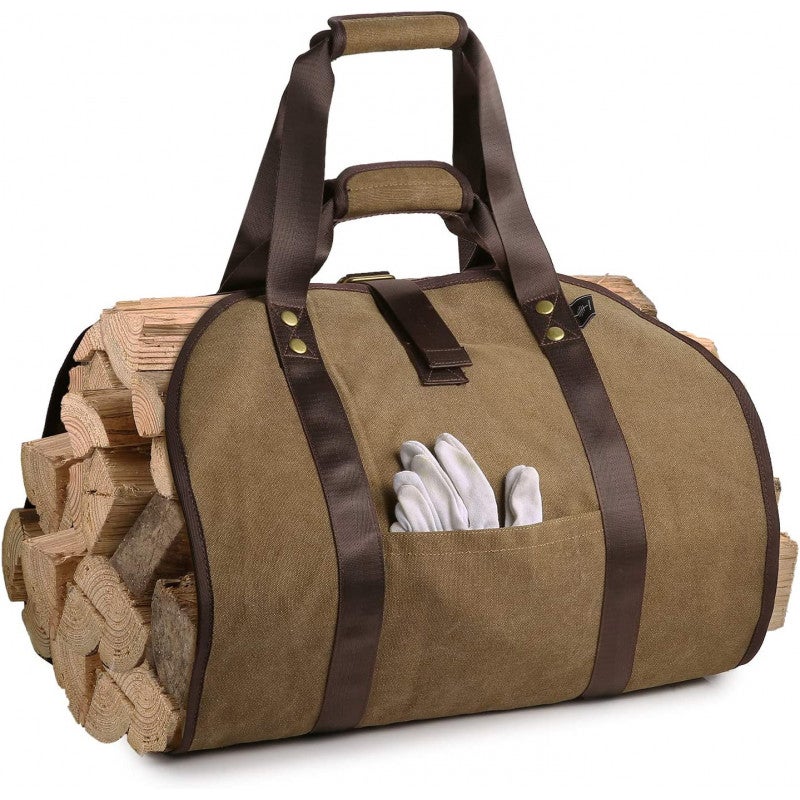 relaxdays sac à bûches ouvert - panier à bois - polyester - sac de transport  à bois de