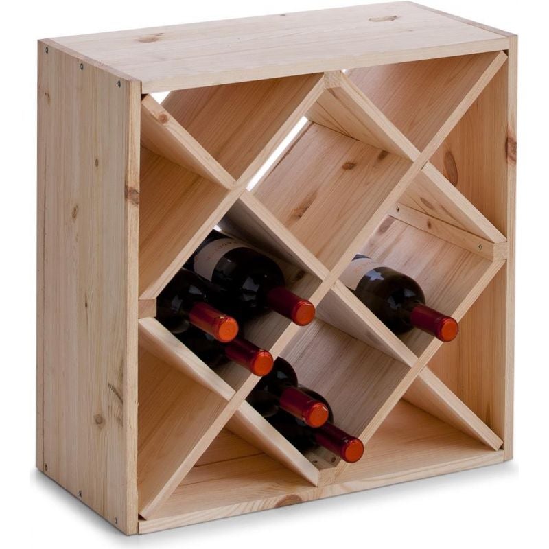 Casier range bouteille vin en bois naturel en croix pour cave et