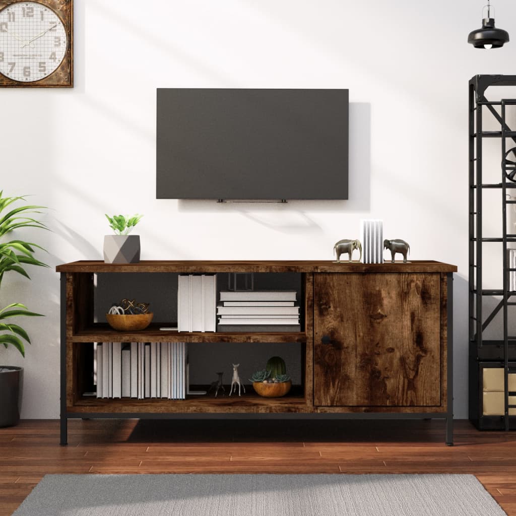 HOMCOM Mobile TV fino a 55'' con Ripiani Aperti, Mobiletto Basso da Salotto  in Stile Industriale, Legno e Acciaio, Marrone Rustico