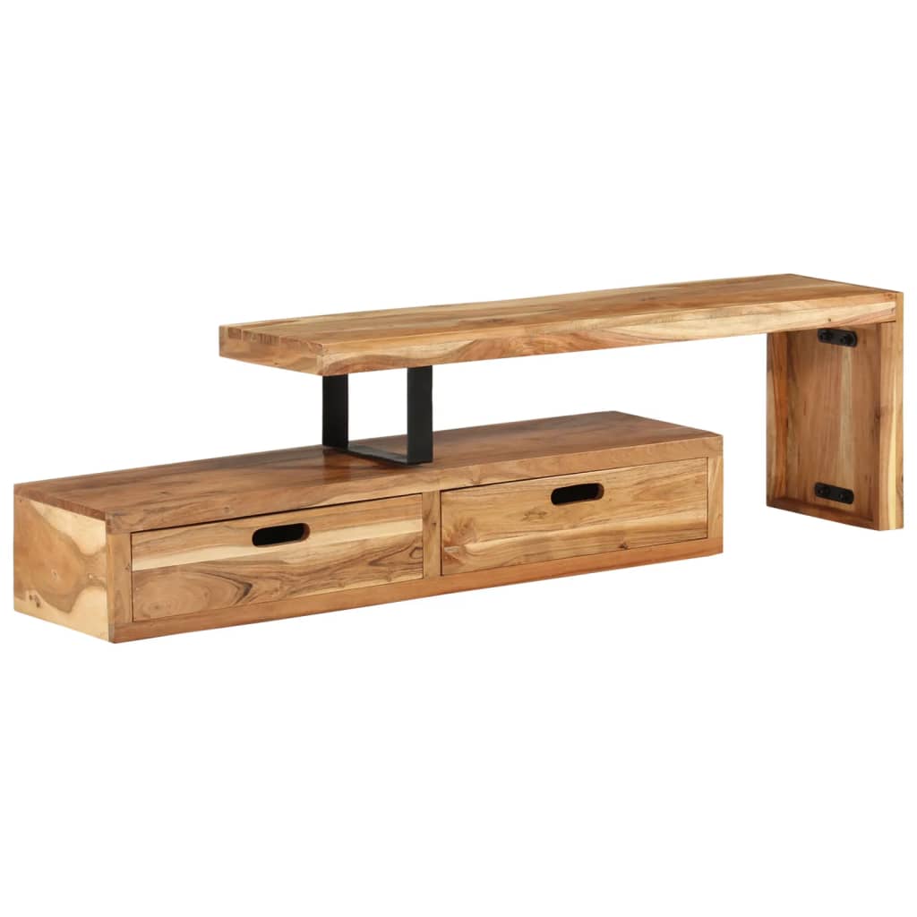 Meuble TV suspendu 150 cm style industriel en acacia massif naturel