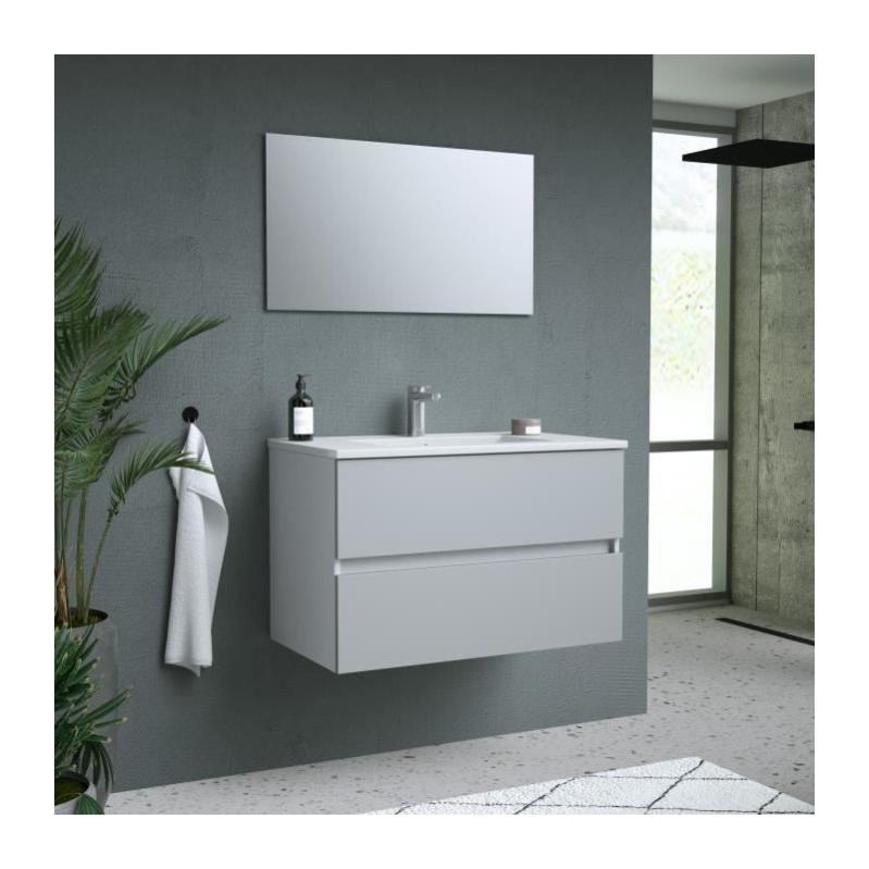TOTEM Gris, set de salle de bain 80, vanity+vasque+miroir Leroy Merlin