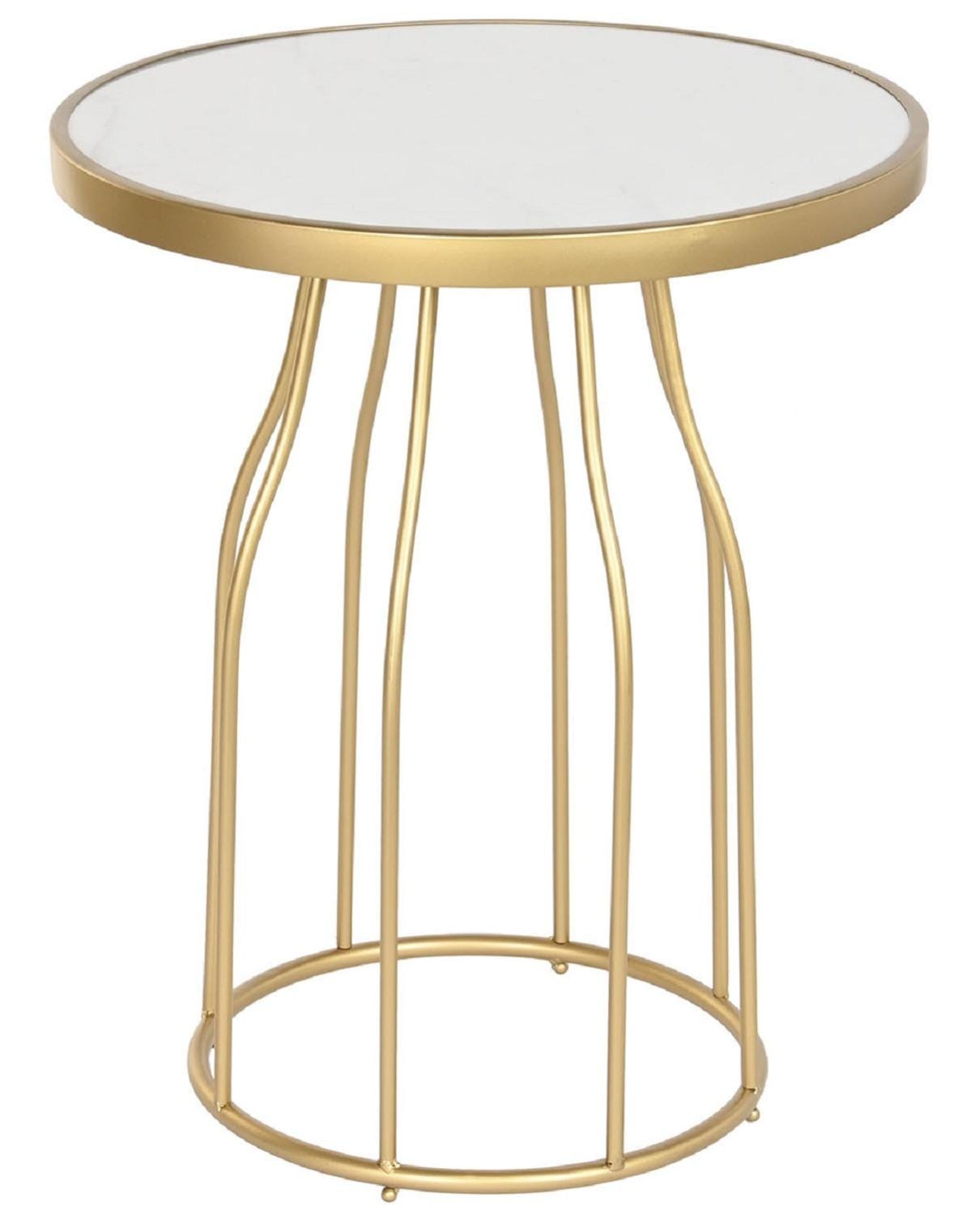 Table d'appoint ronde en métal / ardoise coloris doré / blanc ...