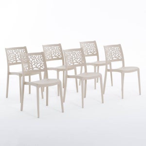 Set di 6 sedie Flora in resina con fibra di vetro crema (interno/esterno)