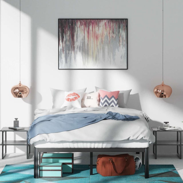 Lit 180 x 200 cm en métal - Lit King - Noir - Zinus Van