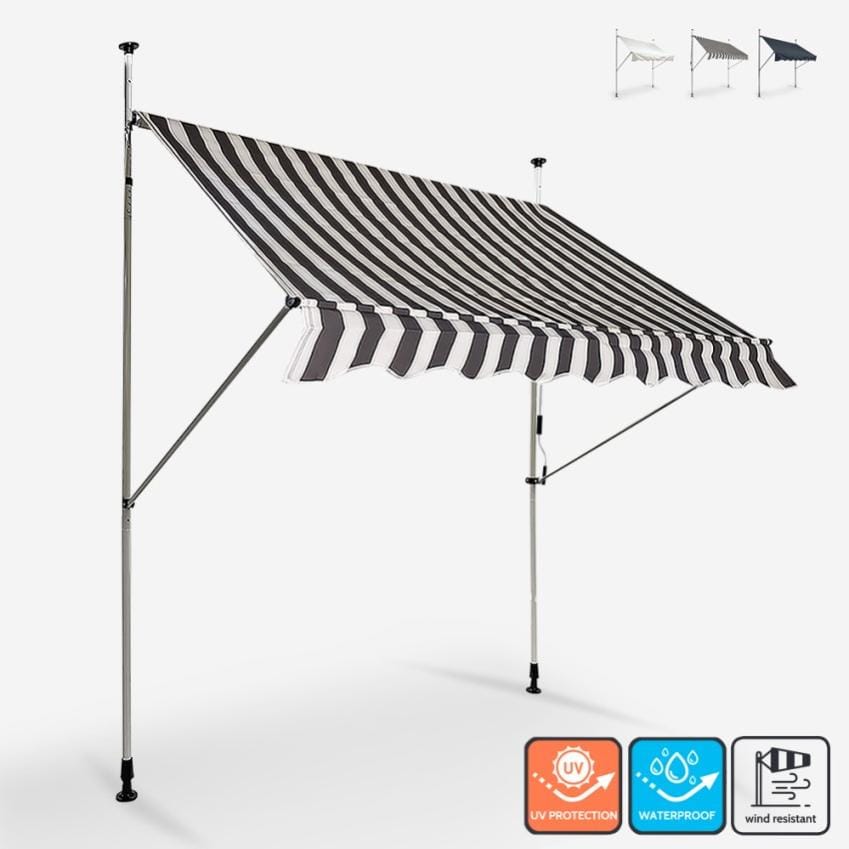 Tenda Da Sole Per Balcone Home Tresor - 280x300 Cm, A Righe Blu, Con Anelli E Ganci - Foto 8