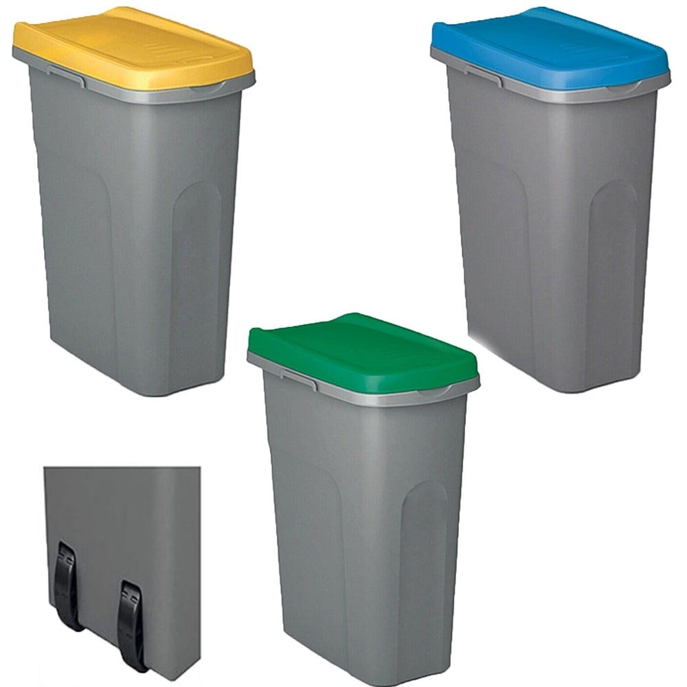 Tris Pattumiera per raccolta differenziata rifiuti bidoni spazzatura  contenitori 40lt fermasacco interno esterno con ruote