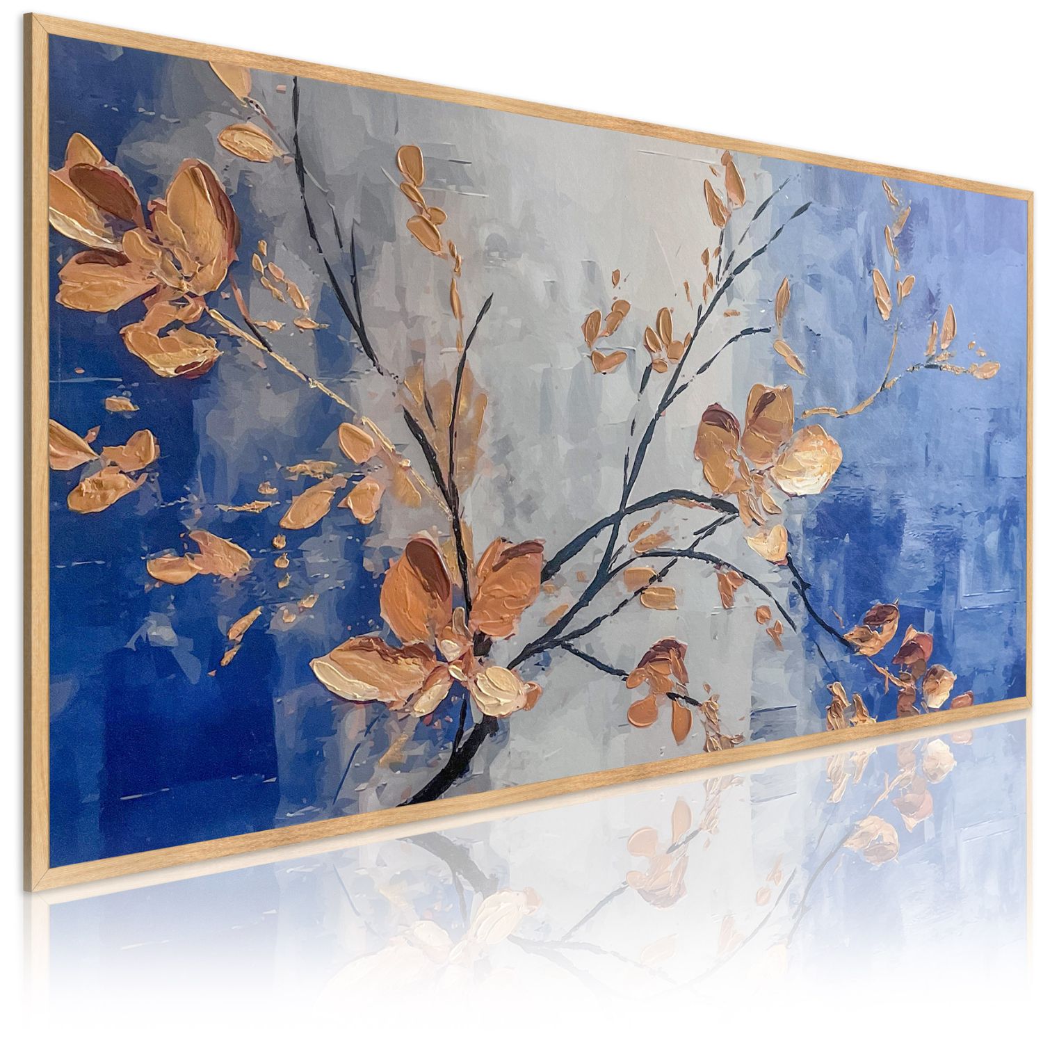DekoArte - Quadri astratti dipinti a mano Naturatura 140x70 cm FLORES  PASTELES - Dipinto su tela con cornice colore legno
