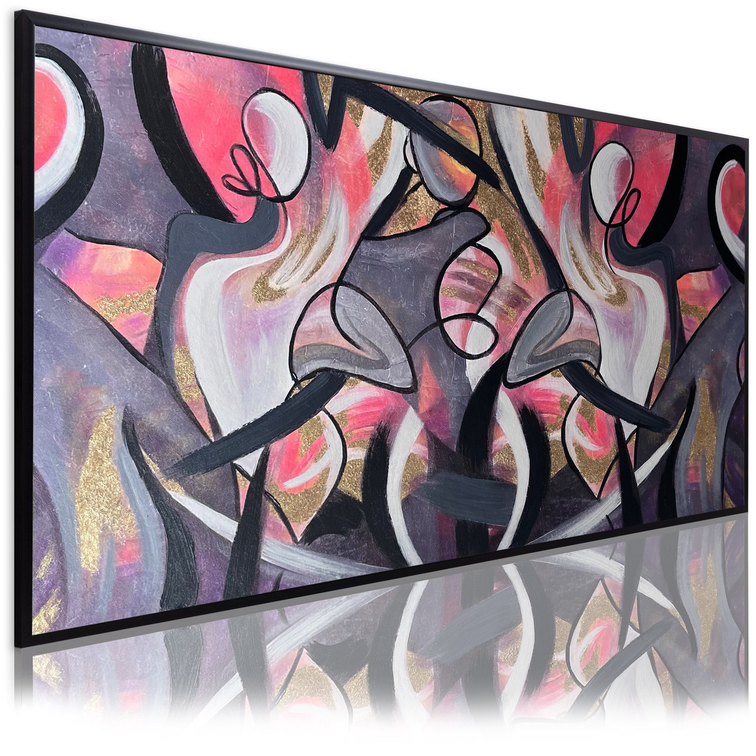 DekoArte - Quadri astratti dipinti a mano 140x70 cm FIORI ASTRATTI - Dipinto  su tela con cornice nera