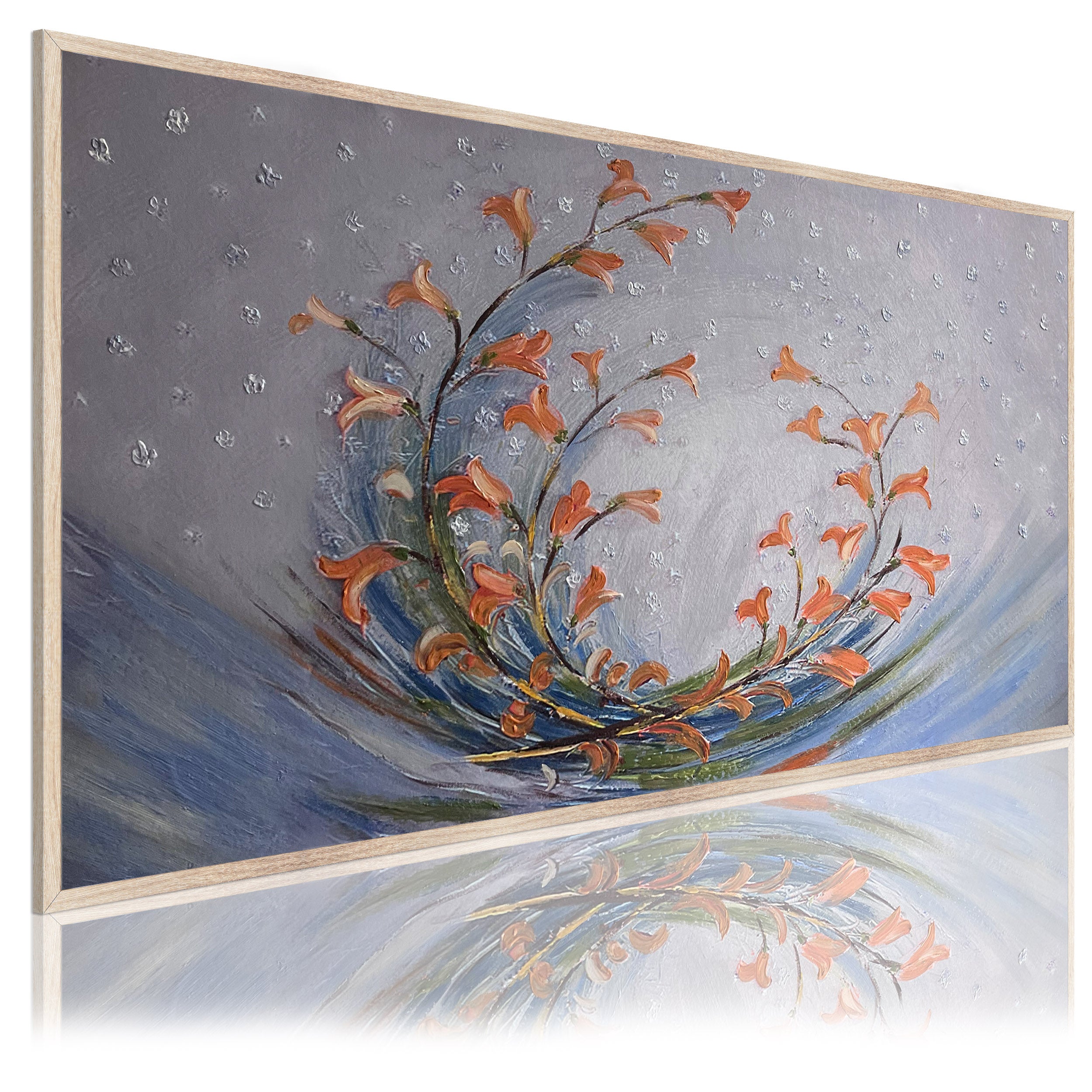 DeKoArte - Tableau abstrait peint à la main 140 x 70 cm, VISAGES CRÉPUSCULE  ABSTRAIT - Tableau moderne avec cadre argenté