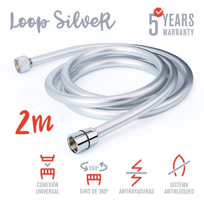 TATAY Loop Silver - Flexo de Ducha Anti-torsión y Anti-cal en PVC