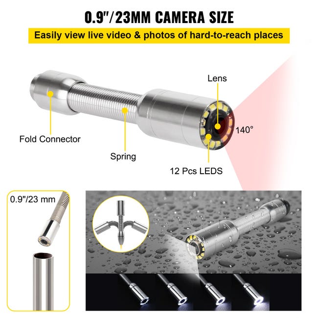 Caméra d'égout Caméra d'inspection de tuyau avec viseur solaire Écran AHD  de 22,9 cm facile à utiliser pour plombier professionnel (F951DC23-30M US  Plug) : : Commerce, Industrie et Science