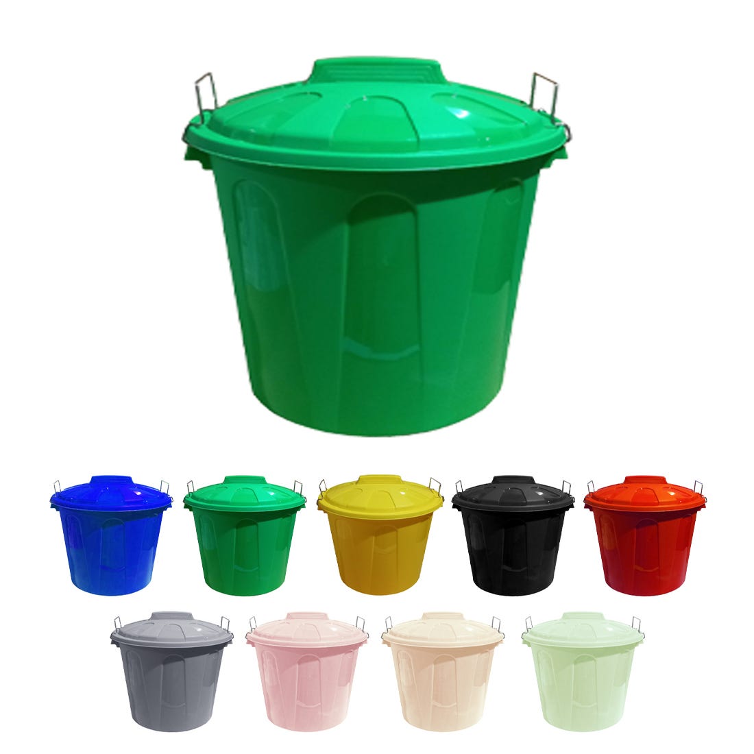 Cubo Basura de plástico con Tapadera, Cubo almacenaje y reciclar, 100  litros (Verde)
