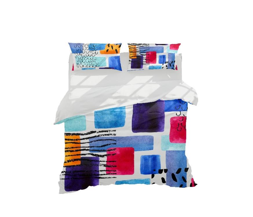 Housse de Couette Double Géométrique Abstrait en Coton, Bleu, EPIKASA